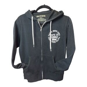 JCLU FOREVER Black Hoodie Zippered Sweatshirt | Pockets| Small | Graphic Details